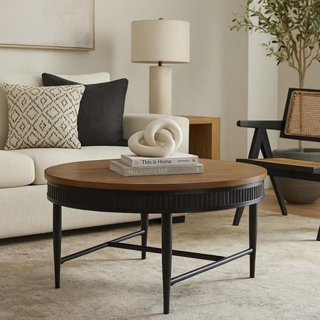 طاوله خشب دائرية عريضة - حواف  وقواعد حديد