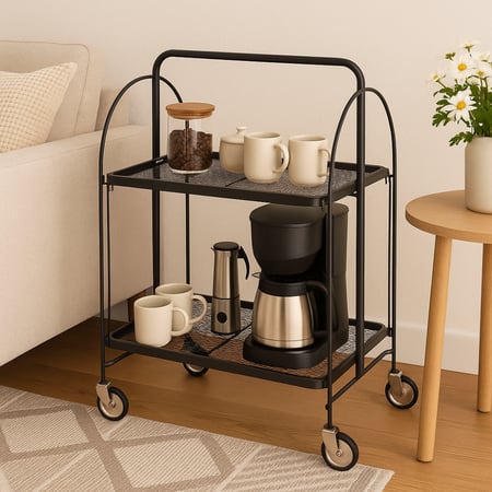 عربة إيليت قابلة للطي - معدن اسود - أرفف بلاستيك