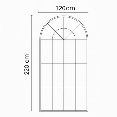 مرآة أنيقة بإطار أسود وقوس علوي، تضيف عمقاً وأناقة للمكان.