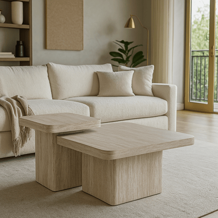 طقم طاولات خشبي مودرن - 2 قطعة