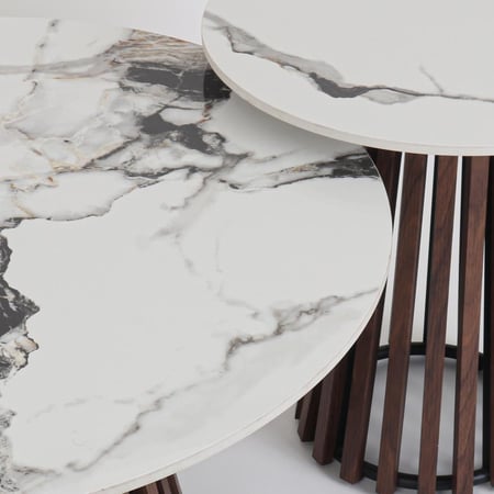 طقم طاولتين مودرن - سطح بورسلان وقاعدة خشبية