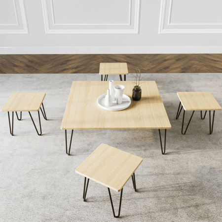 طقم طاولات أرضيه مربعه - خشب فاتح