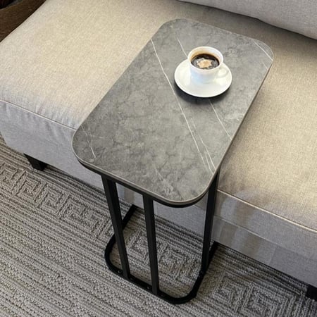 طاولة خدمة مفردة - سطح خشب فضي - قواعد معدن أسود