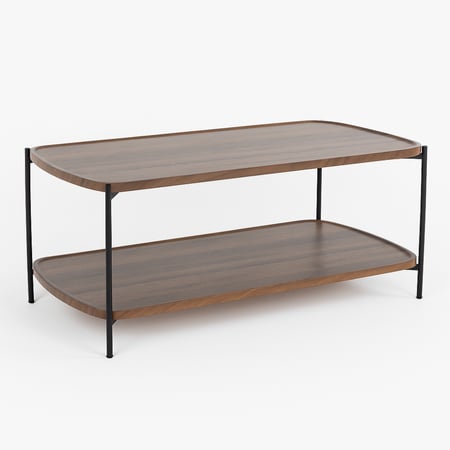 طاولة وسط قهوة بريسما - 2 سطح خشبي طويل - أعمدة معدنية