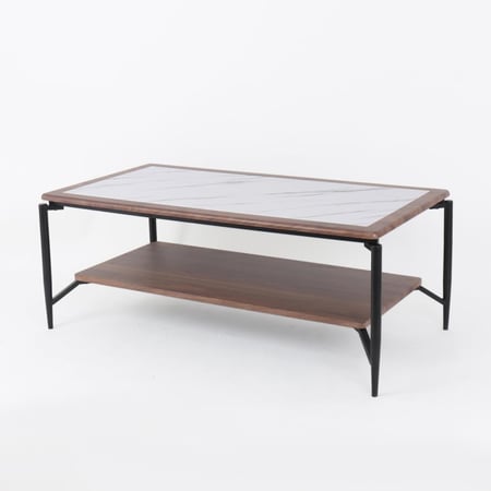 طاولة قهوة مستطيلة خشب - لون أبيض و بني - قواعد معدن