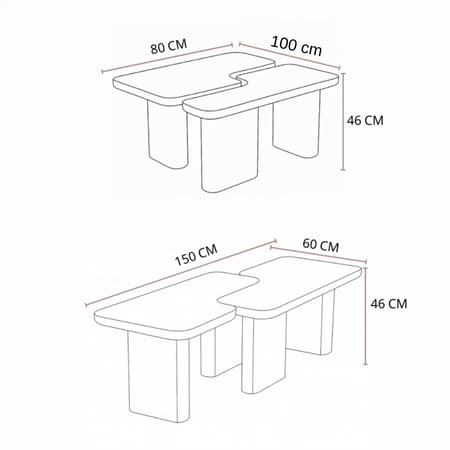 طقم طاولات بتصميم عصري بسطح فاتح وقاعدة خشبية أنيقة.