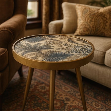 طاولة شاي دائرية أنيقة بتصميم عصري وأرجل متينة.