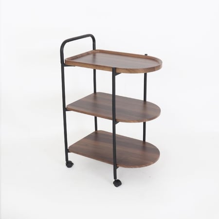 عربة تقديم 3 طوابق خشب - أعمدة معدنية