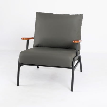 كرسي جلد رمادي - مسند يد خشب