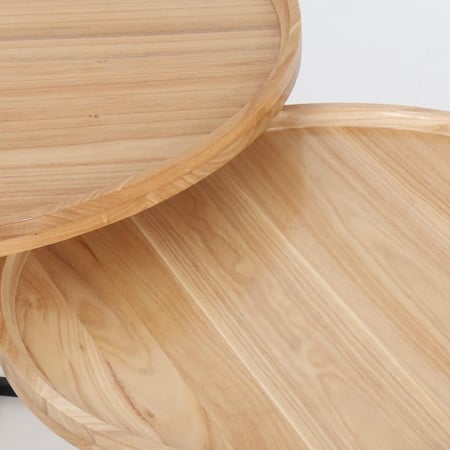 طقم طاولات قهوة وسط خشب فاتح - قواعد معدنية