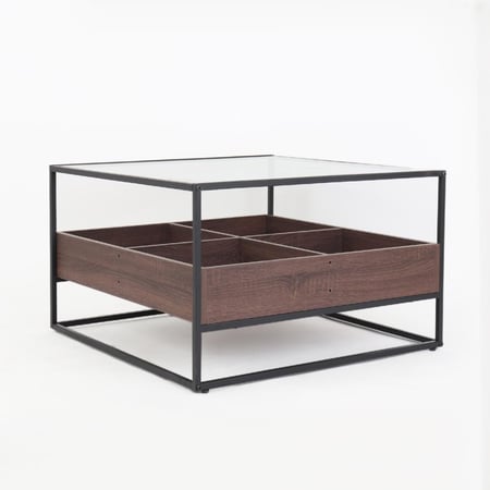 طاولة قهوة وسط كوفي – سطح زجاج ودرج مقسّم