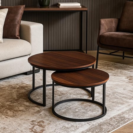 طقم طاولات أوربت - طاولات خدمة دائرية - خشب بني