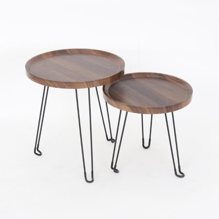 طقم طاولات خدمة خشب - قواعد حديد