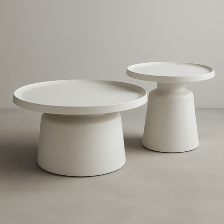 طقم طاولات شاي عصري من الحديد بلون أبيض أنيق ولمسة ناعمة.