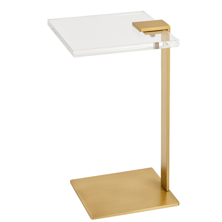 طاولة جانبية عصرية بسطح اكريلك وقاعدة ذهبية أنيقة تضيف لمسة فخامة للمكان.