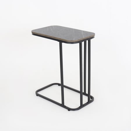 طاولة خدمة مفردة - سطح خشب فضي - قواعد معدن أسود