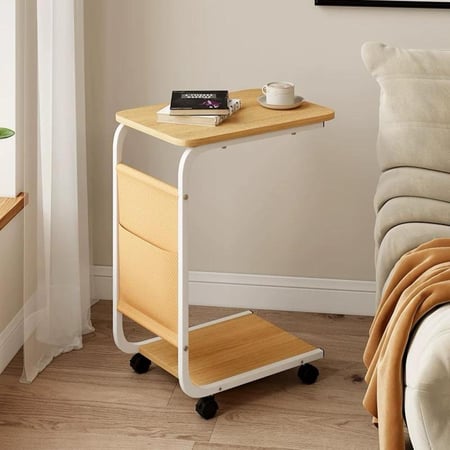 طاولة خدمة رولكس - سطح خشبي - إطار أبيض مع عجلات