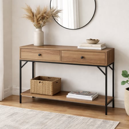 مدخل خشبي مع درجين - قواعد سوداء - رف للتخزين