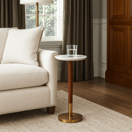 طاولة خدمة فلورنسا بسطح رخامي وتصميم ذهبي أنيق