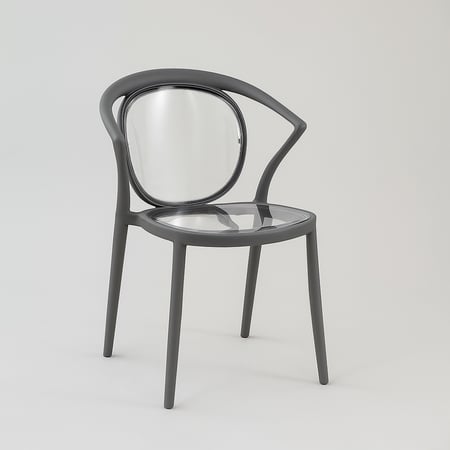 كرسي أنيق بتصميم عصري وظهر شفاف يضفي لمسة فريدة على أي مساحة.