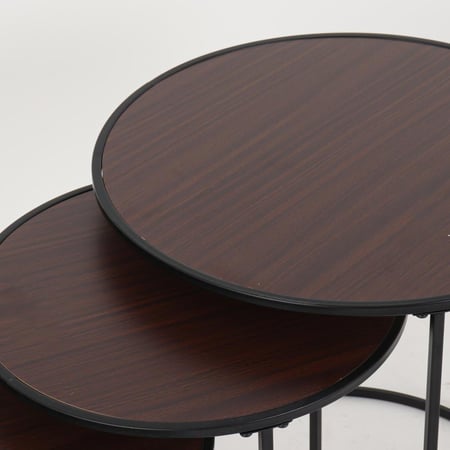 طقم 3 طاولات خدمة - قواعد معدن - أسطح خشب دائرية