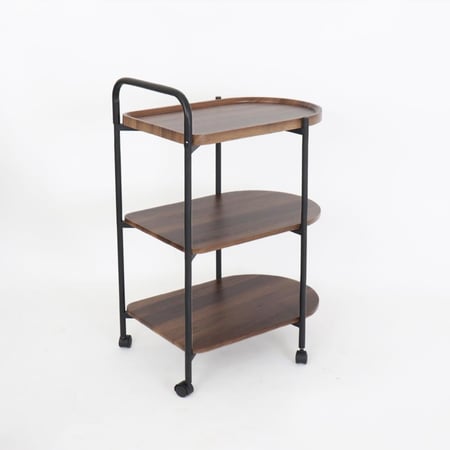 عربة تقديم 3 طوابق خشب - أعمدة معدنية