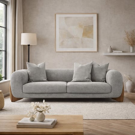 رويال | كنبة شانيل مريحة – رمادي فاتح – خشب سويدي – ٢٣٥×٨٨×٤٥ سم