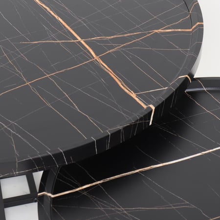 طقم طاولات قهوة وسط خشب أسود - قواعد معدن