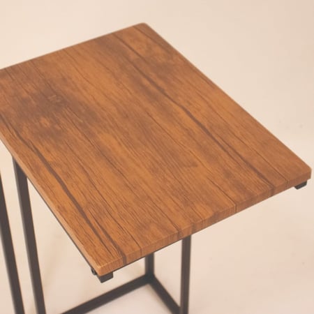 طاولة خدمة مفرد - قاعدة حديد أسود - سطح خشبي