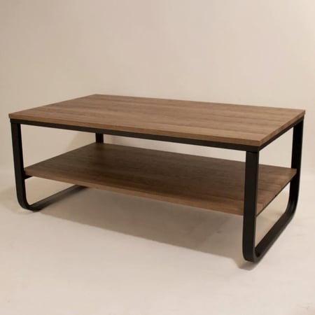 طاولة مجلس بسطحين خشب وبقواعد حديد