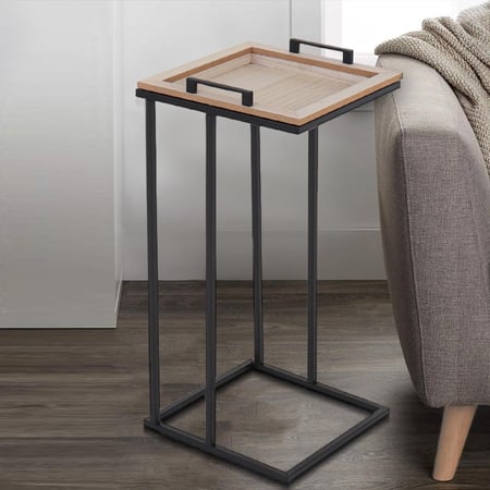 طاولة خدمة خشب - سطح مربع متحرك للتقديم - قواعد معدن