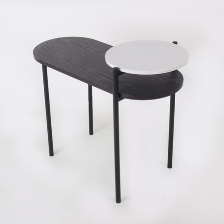 طاولة مفرد جانبيه - سطح خشبي ورخام - قواعد معدن