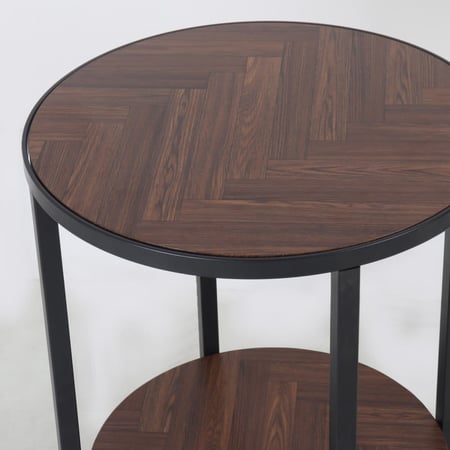 طاولة خدمة دائرية خشب - قواعد وحواف حديد أسود