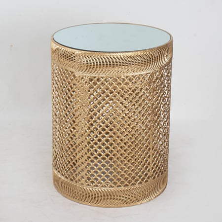 طقم طاولات معدن ذهبية - سطح زجاجي - شكل شبك