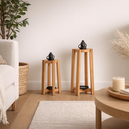 طقم شمعدان ناتشورال خشبي - معدن أسود