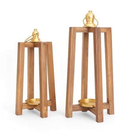 طقم شمعدان ناتشورال - خشب ومعدن ذهبي