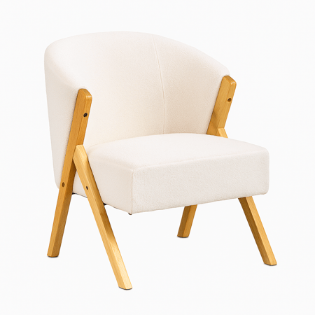 كرسي بوكليه أبيض - لمسات خشب طبيعي