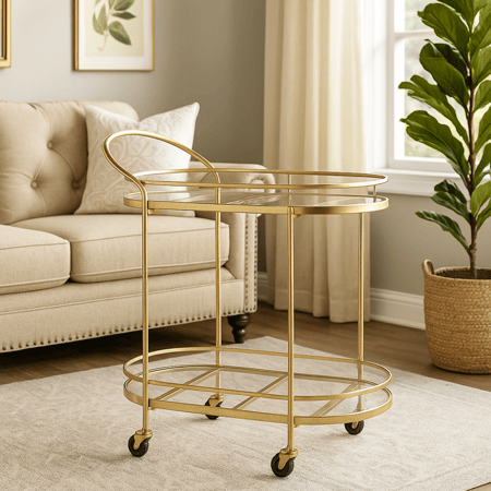 عربه تقديم دورين زجاج بقواعد معدن