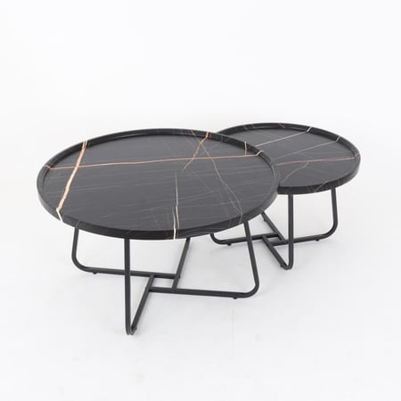 طقم طاولات قهوة وسط خشب أسود - قواعد معدن