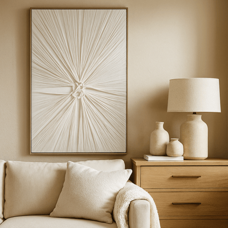 لوحة حائط قماش - خطوط منسوجة - لون بيج