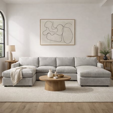 رويال | أريكة ريترو مريحة على شكل حرف U بقماش شانيل - 350×160×160×80×85 سم