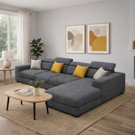 رويال | أريكة أنيقة مبطنة على شكل حرف L - رمادي - 320×200×90 سم