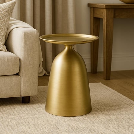 طاولة جانبية بتصميم عصري ولون ذهبي أنيق، تضيف لمسة فخامة للمكان.