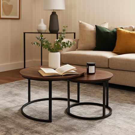 طقم طاولات أوربت - طاولات خدمة دائرية - خشب بني