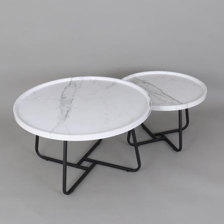 طقم طاولات قهوة وسط خشب أبيض - قواعد معدن