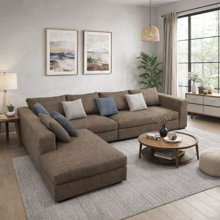 رويال | أريكة الراحة الحضرية على شكل حرف U - بني - 320×255×85×90 سم