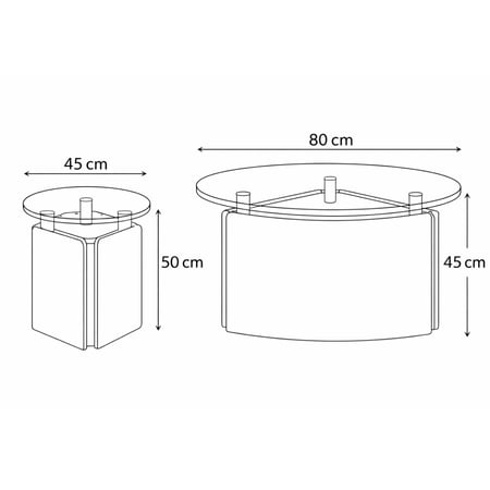 طقم طاولات بتصميم فاخر يجمع بين القاعدة الخشبية والسطح الزجاجي الشفاف لإطلالة عصرية أنيقة.