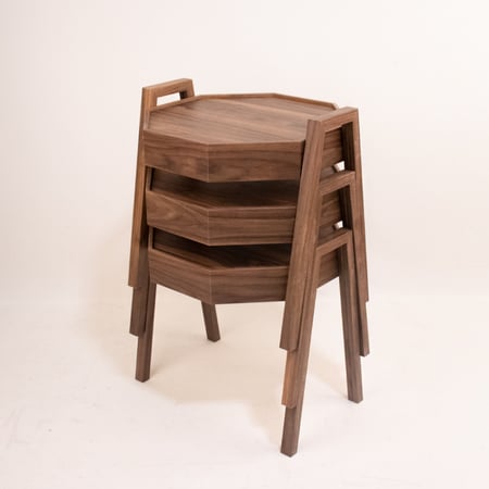 طقم طاولات خدمة خشبية - شكل خماسي - لون بني