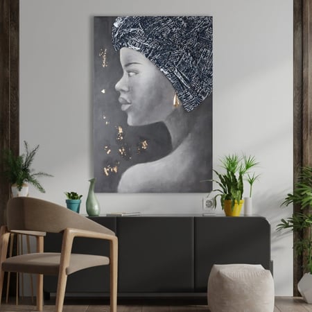 لوحة حائط كانفس - فن إفريقي - لمسات ذهبية