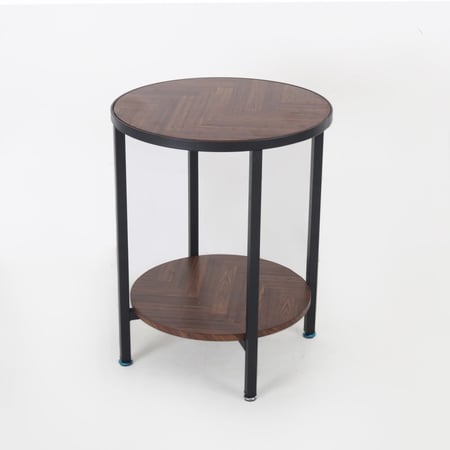 طاولة خدمة دائرية خشب - قواعد وحواف حديد أسود